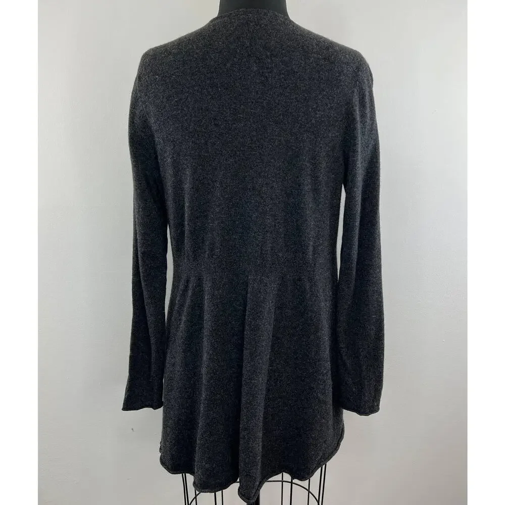 Eileen Fisher Gray Black Merino Wool-Cashmere Ruffle Waterfall Cardigan Size S